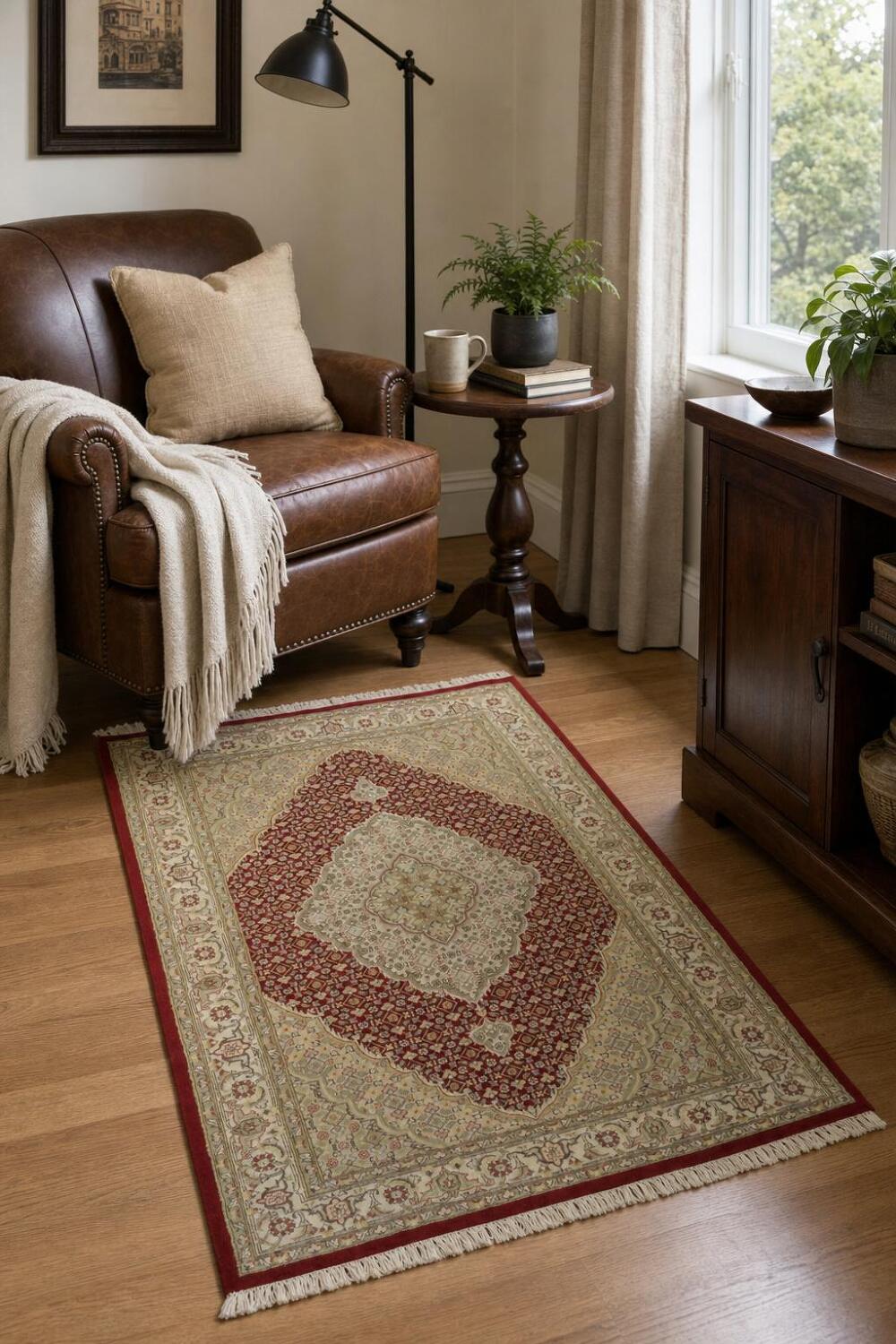 Vegetable Dye Red Tabriz Mahi Wool Area Rug 4x6