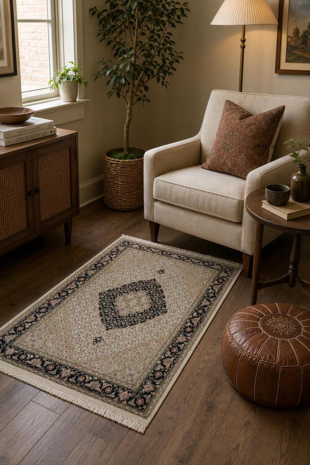 Vegetable Dye Tabriz Mahi Wool Rug 4x6