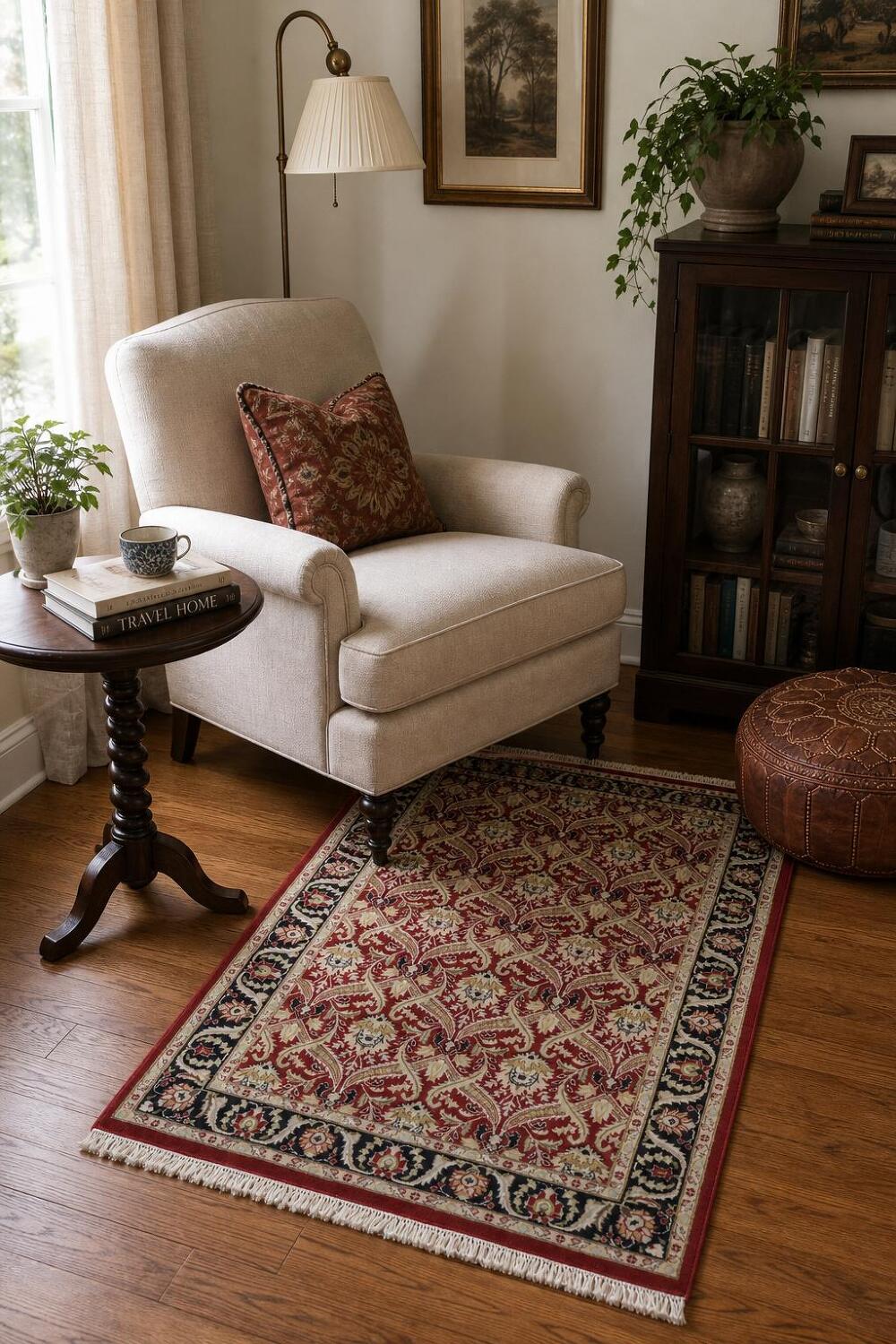 Vegetable Dye Wool/ Silk Aubusson Handmade Wool Rug 4x6