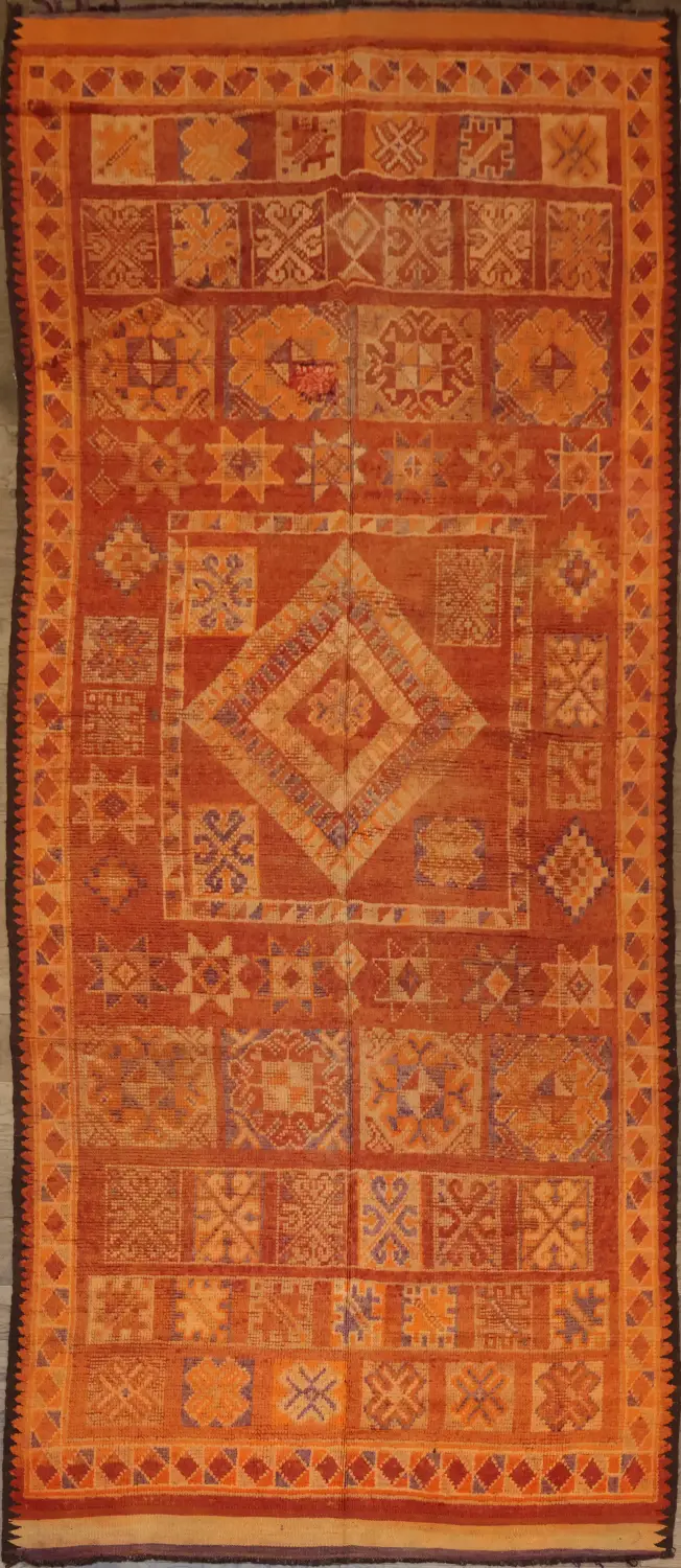 Orange Moroccan Wool Area Rug 6x13