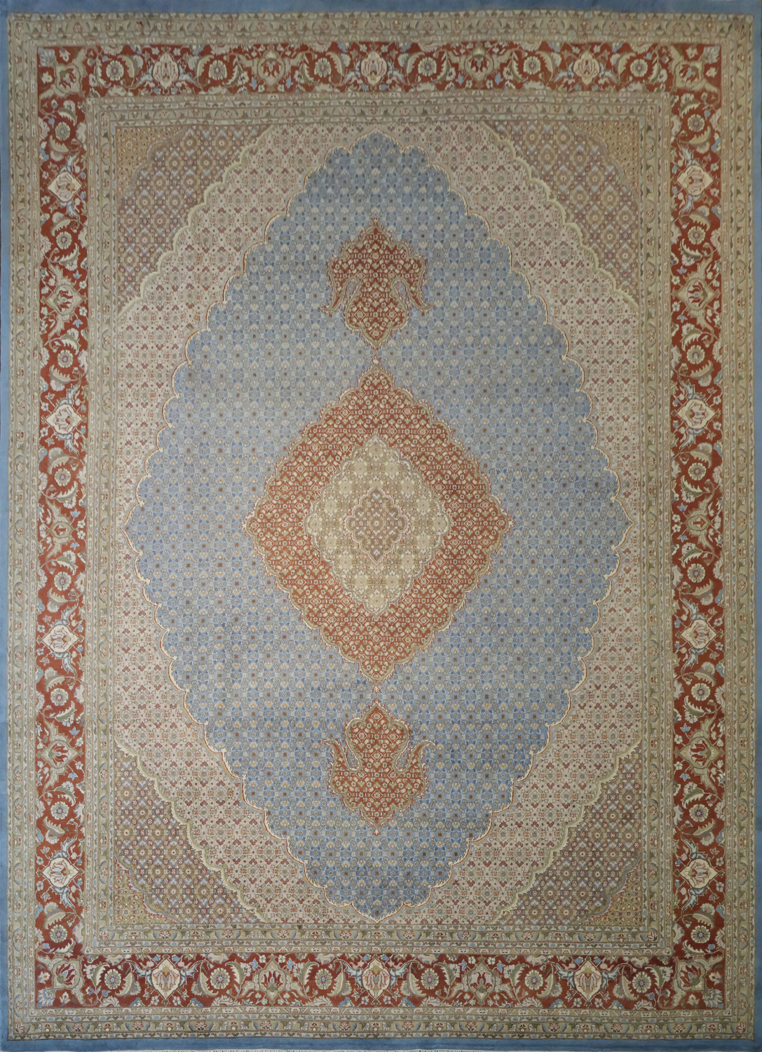 Traditional Tabriz Mahi Persian Rug with Subtle Blue and Rust Tones 9x12