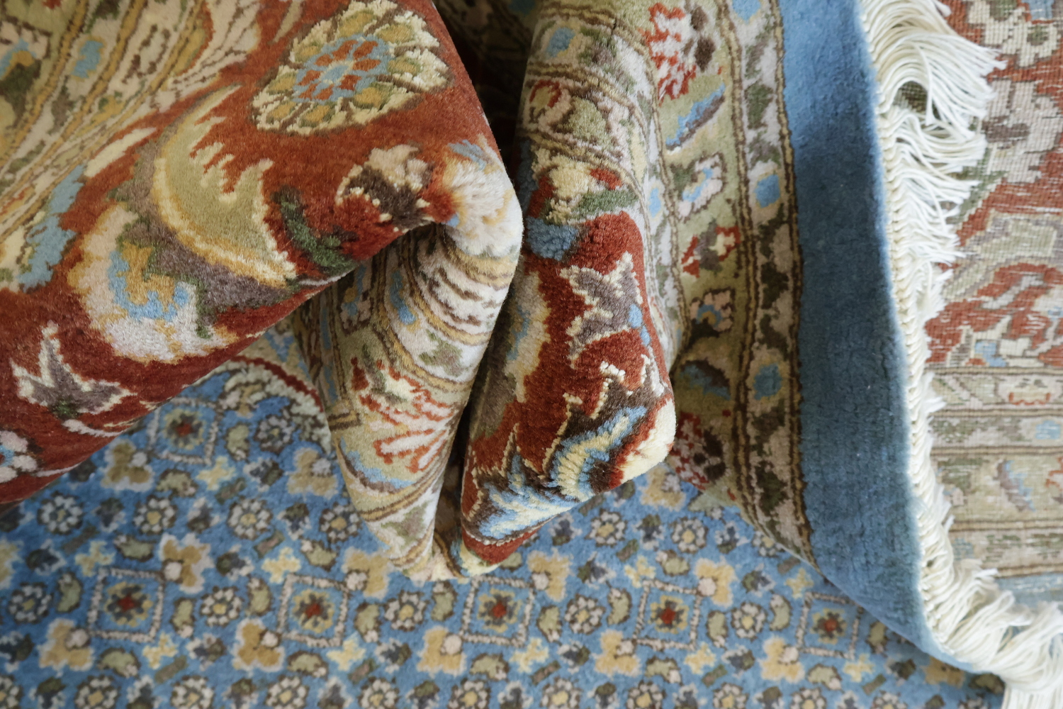 Traditional Tabriz Mahi Persian Rug with Subtle Blue and Rust Tones 9x12