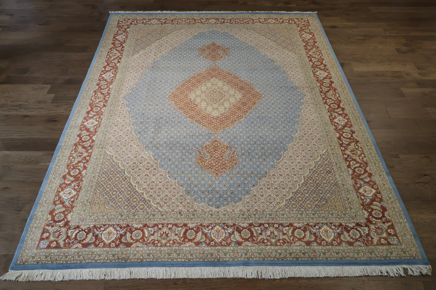 Traditional Tabriz Mahi Persian Rug with Subtle Blue and Rust Tones 9x12