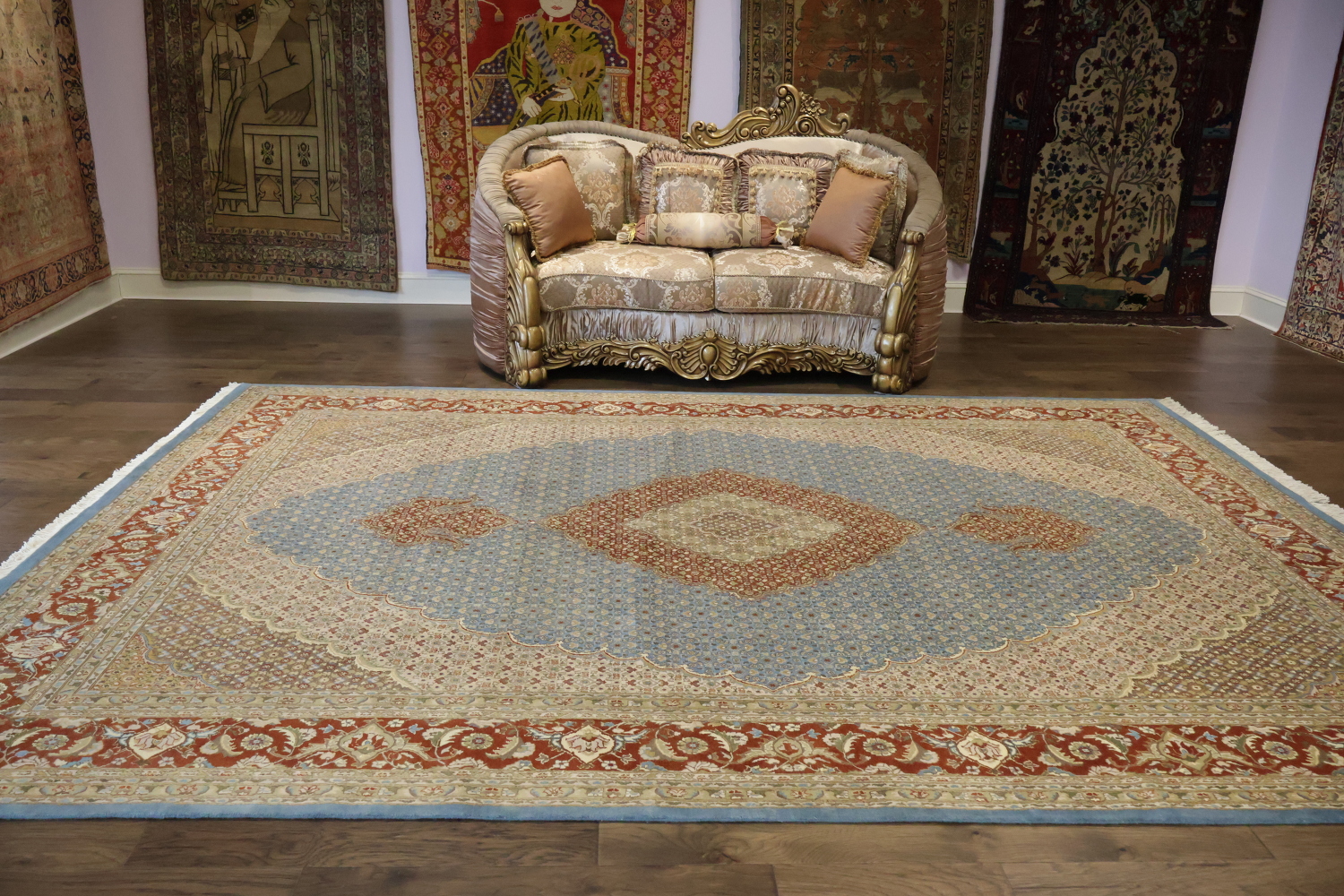 Traditional Tabriz Mahi Persian Rug with Subtle Blue and Rust Tones 9x12