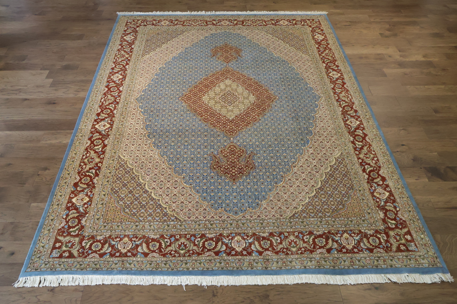 Traditional Tabriz Mahi Persian Rug with Subtle Blue and Rust Tones 9x12