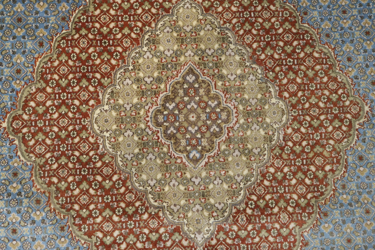 Traditional Tabriz Mahi Persian Rug with Subtle Blue and Rust Tones 9x12