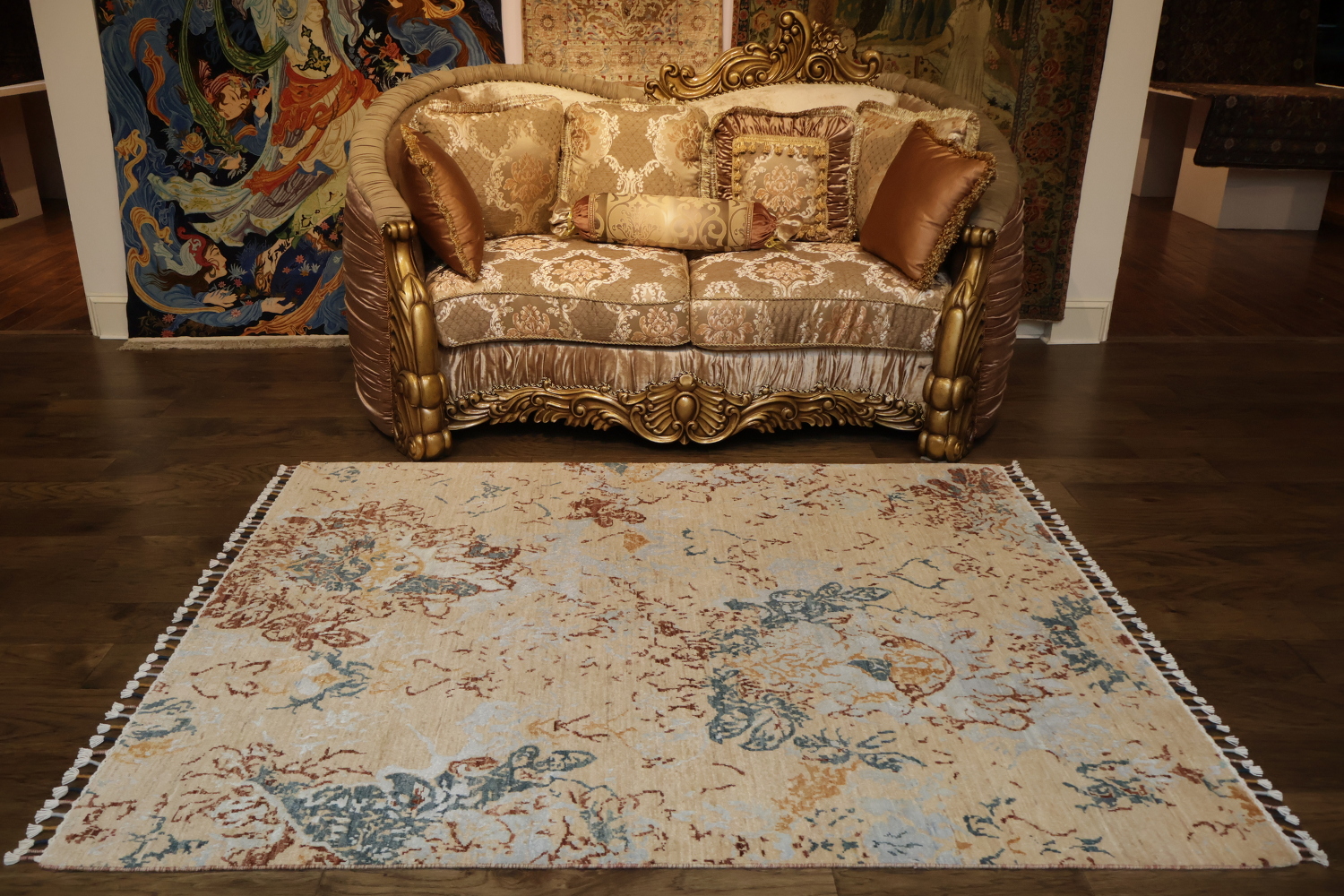 Elegant Abstract Floral Rug with Vintage Aesthetic and Soft Tones 5x7