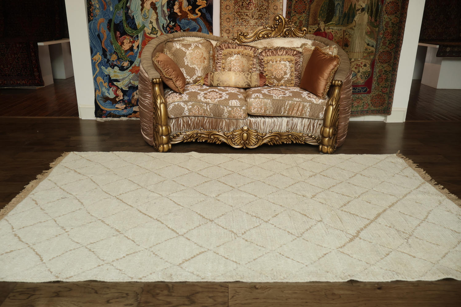 White Berber-Inspired Diamond Weave Moroccan Area Rug 6x10 ft