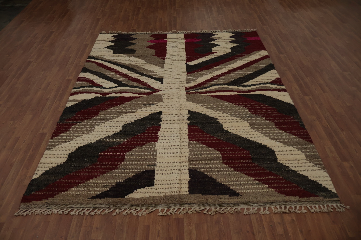 Stylish Blend Moroccan Wool Area Rug 8x11 with Shapes and Warm Hues