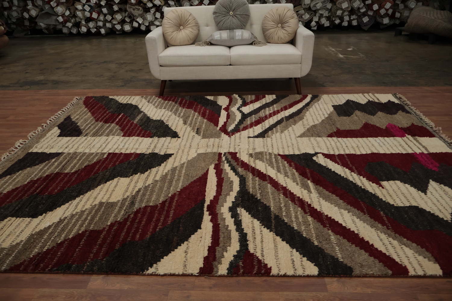 Stylish Blend Moroccan Wool Area Rug 8x11 with Shapes and Warm Hues