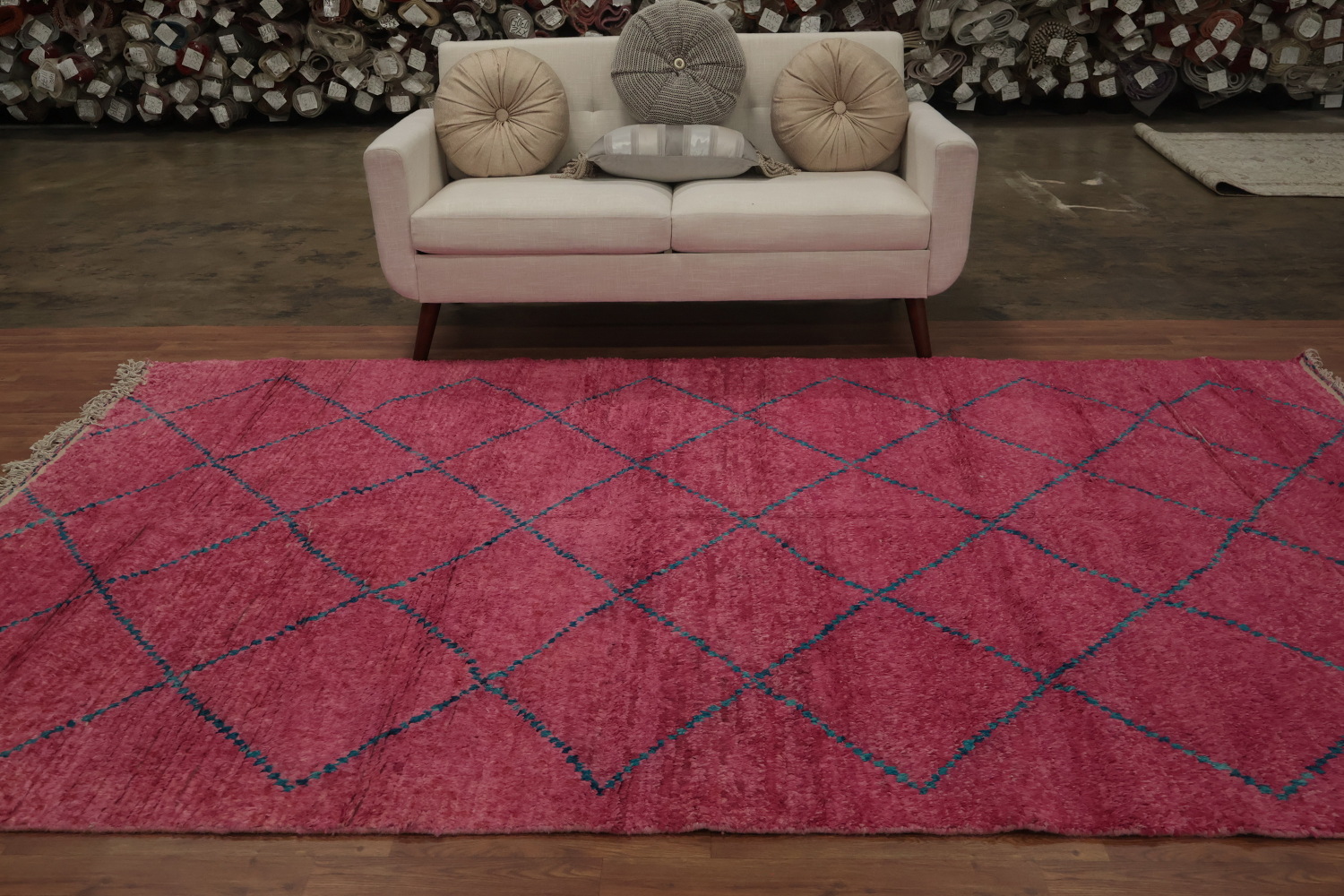 Pink Moroccan Area Rug 7x11 Subtle Geometric Pattern Charm