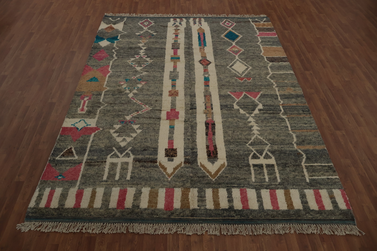Chic Artistic Moroccan Wool Area Rug 8x11 Geometric Shapes and Colors