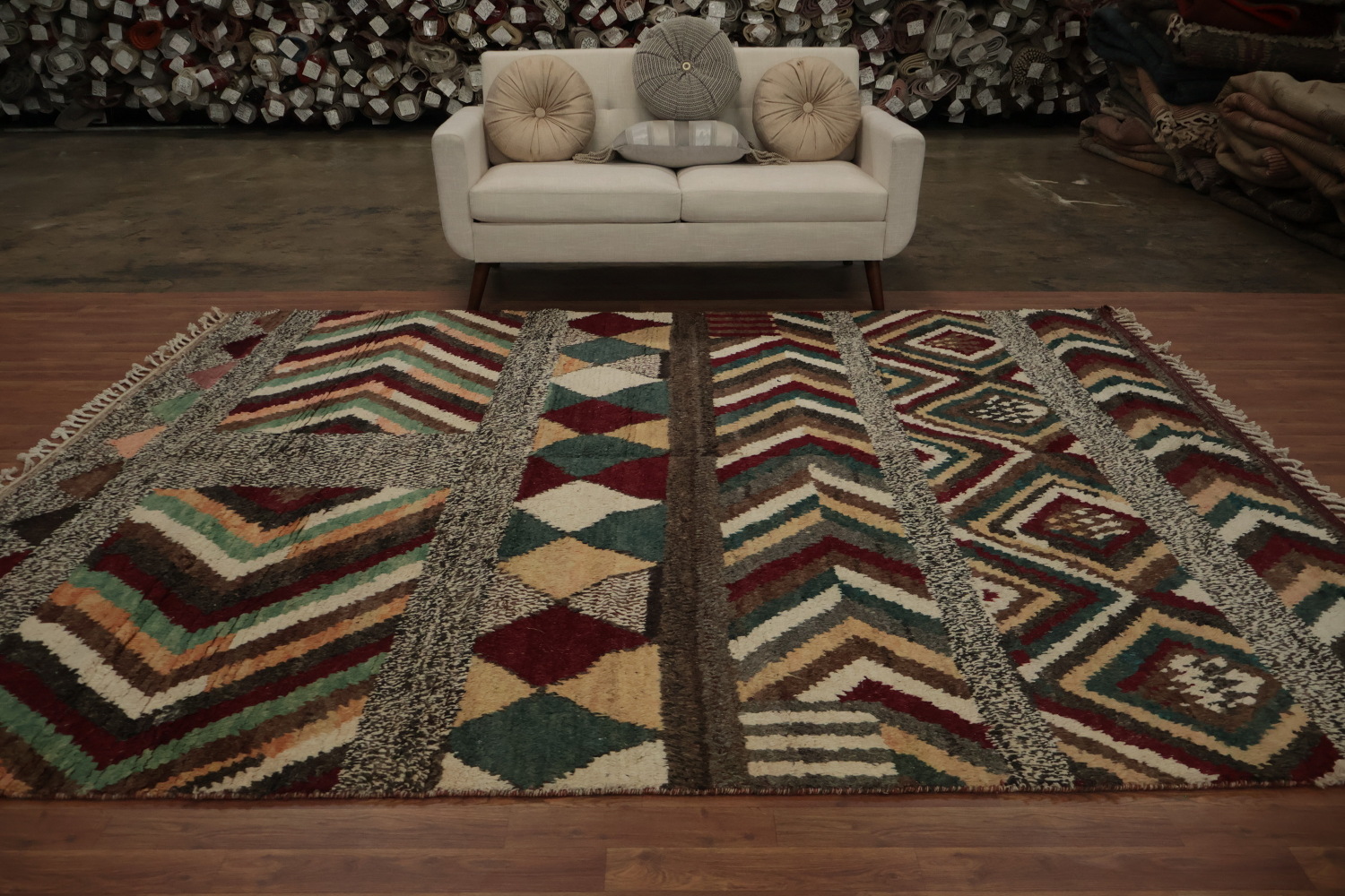 Eclectic Artisan Moroccan Area Rug 8x10 with Bold Geometric Motifs