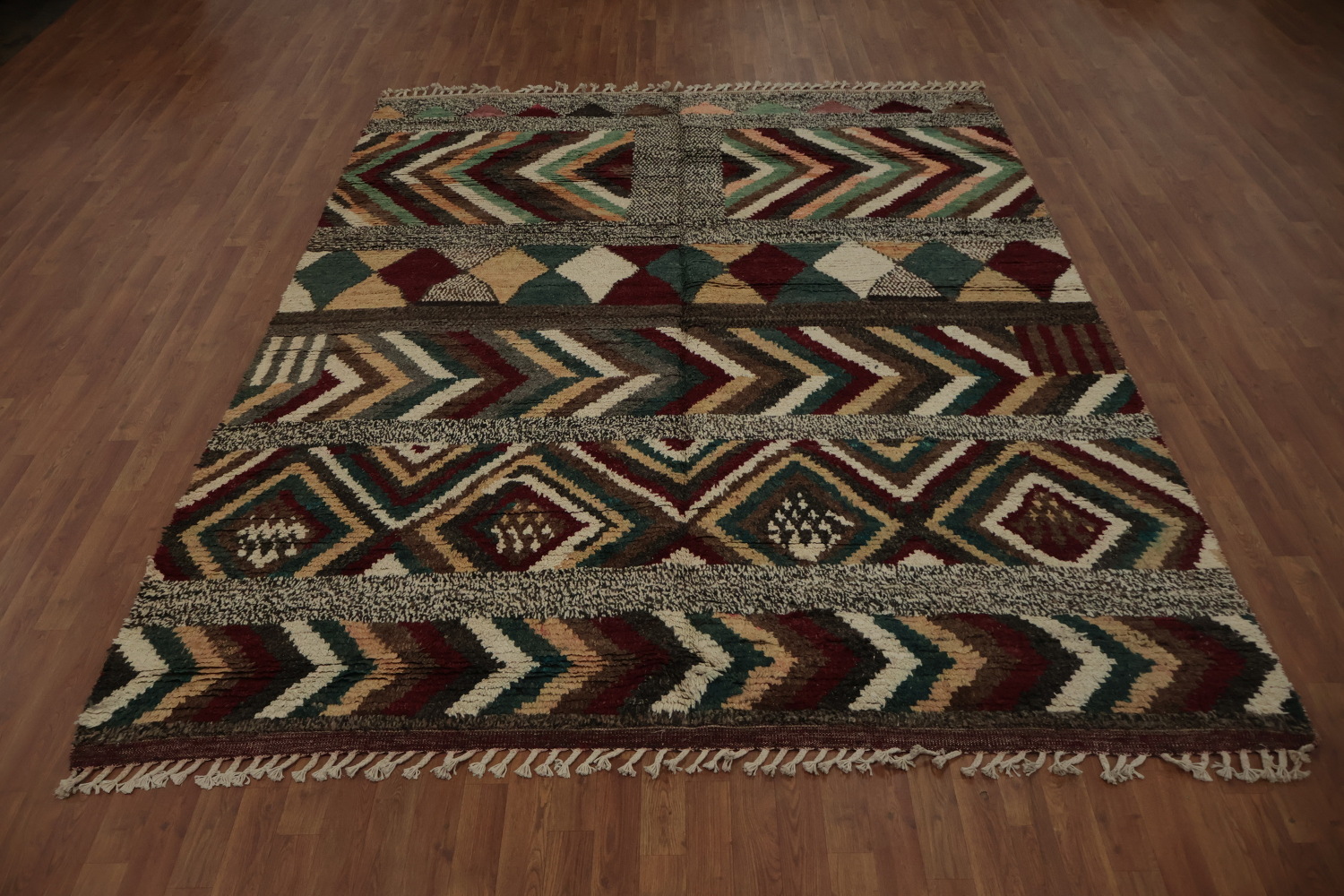 Eclectic Artisan Moroccan Area Rug 8x10 with Bold Geometric Motifs