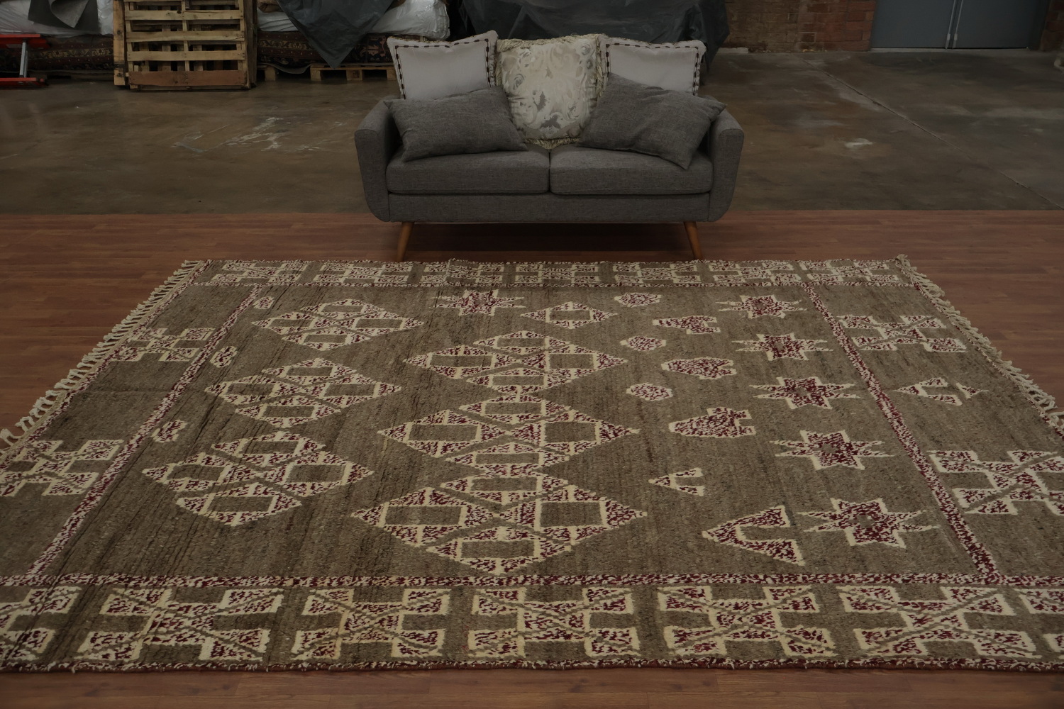 Earthy Tones and Geometric Style Moroccan Wool Area Rug 8x11