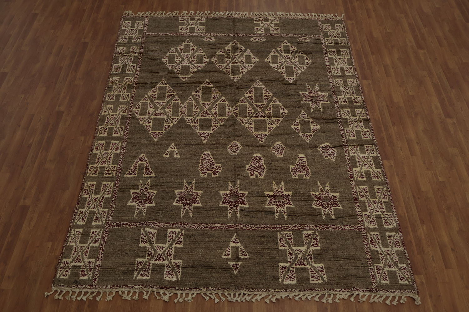 Earthy Tones and Geometric Style Moroccan Wool Area Rug 8x11