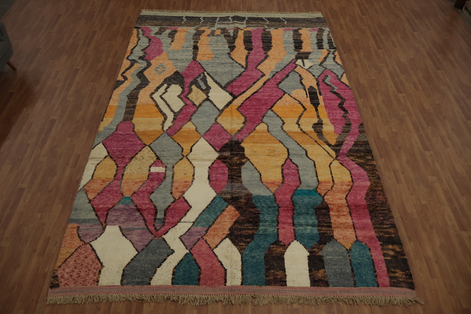 Dynamic Colorful Waves Abstract Moroccan Large Rug 10x15
