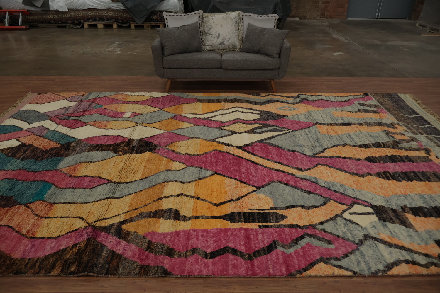 Dynamic Colorful Waves Abstract Moroccan Large Rug 10x15