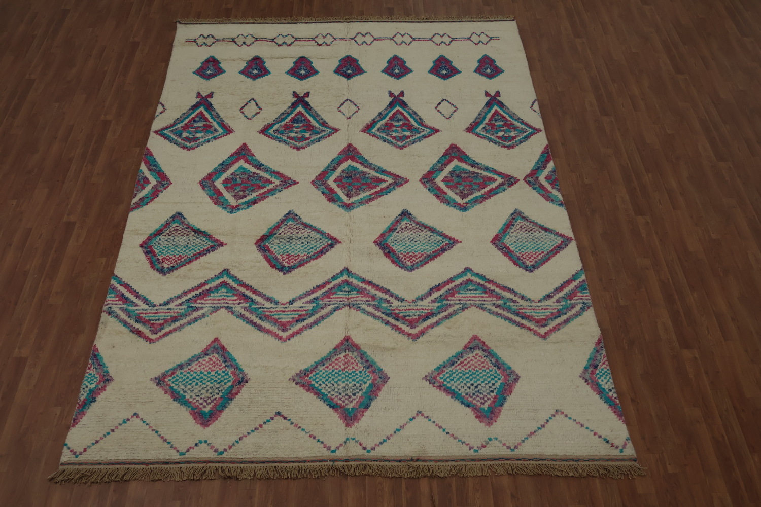 Chic Moroccan Large Area Rug 9x13 with Intricate Diamond Patterns