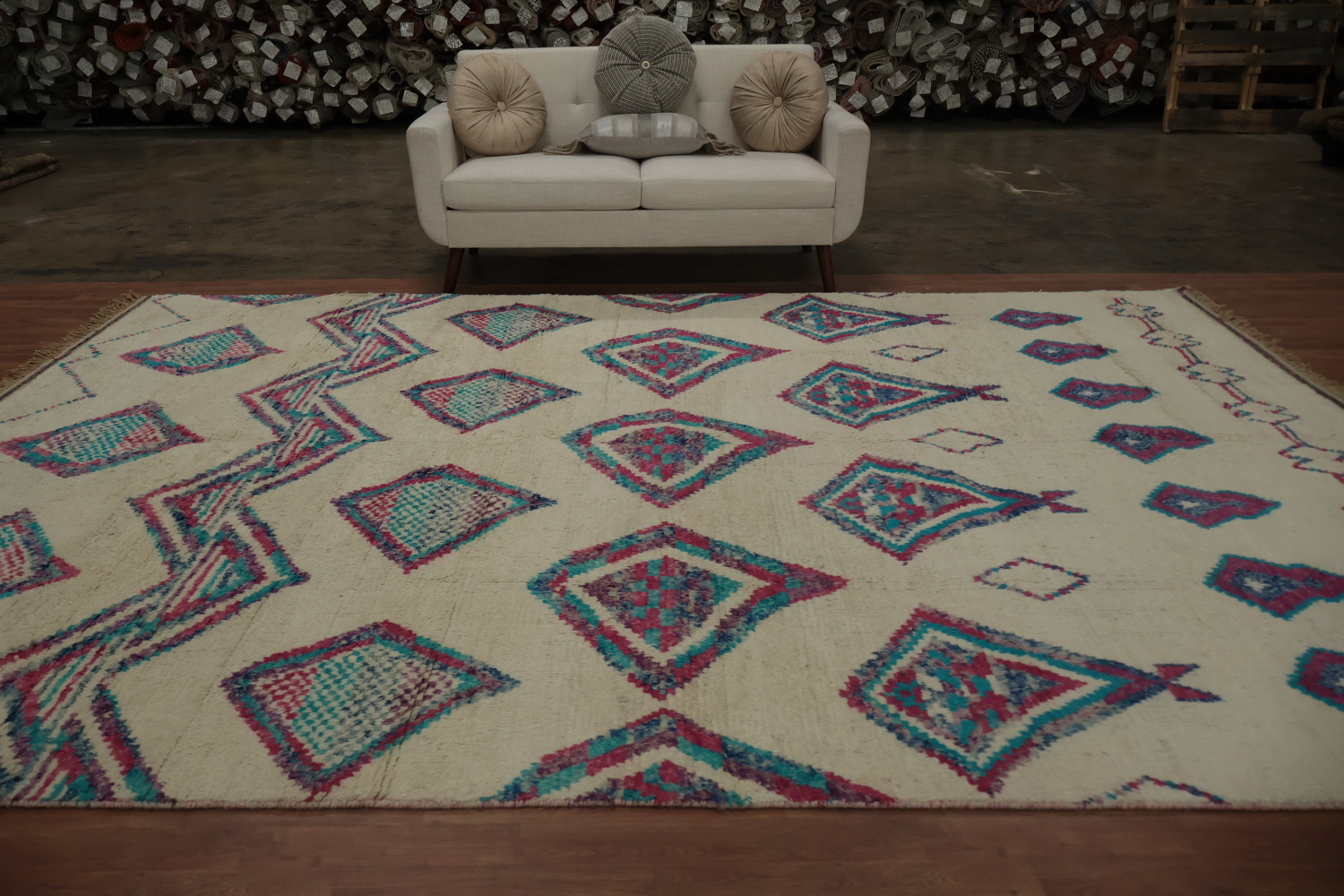 Chic Moroccan Large Area Rug 9x13 with Intricate Diamond Patterns