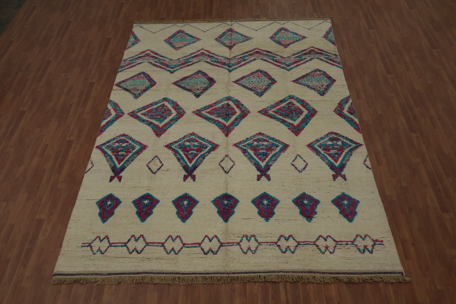 Chic Moroccan Large Area Rug 9x13 with Intricate Diamond Patterns