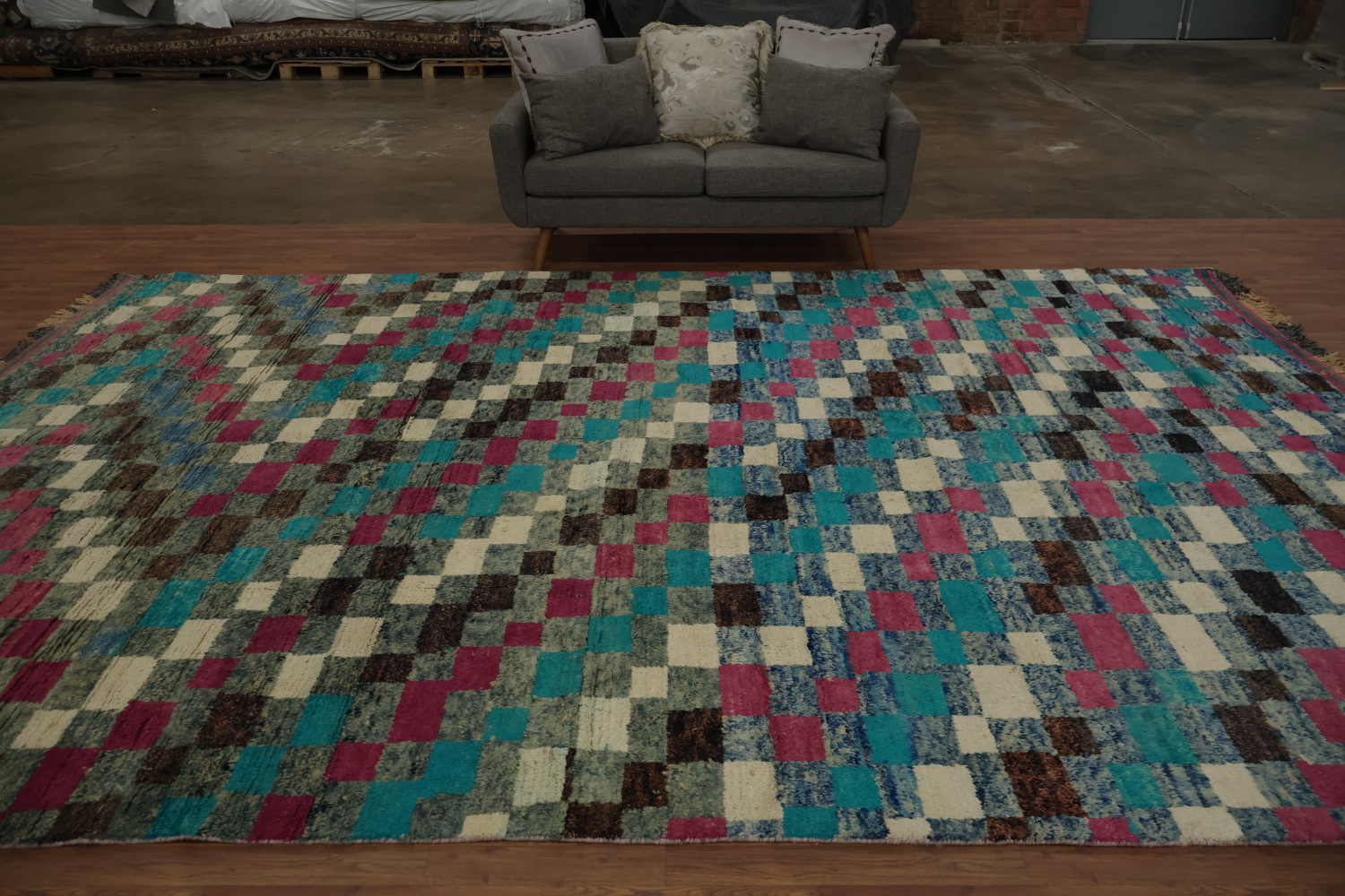 Wool Checkered Moroccan Handmade Rug 10x15
