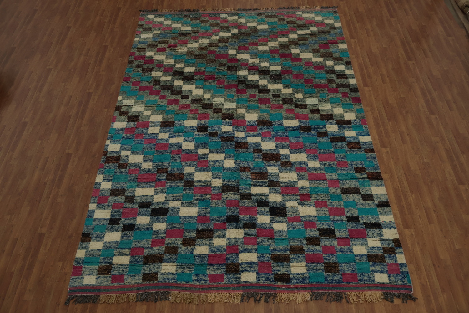 Wool Checkered Moroccan Handmade Rug 10x15