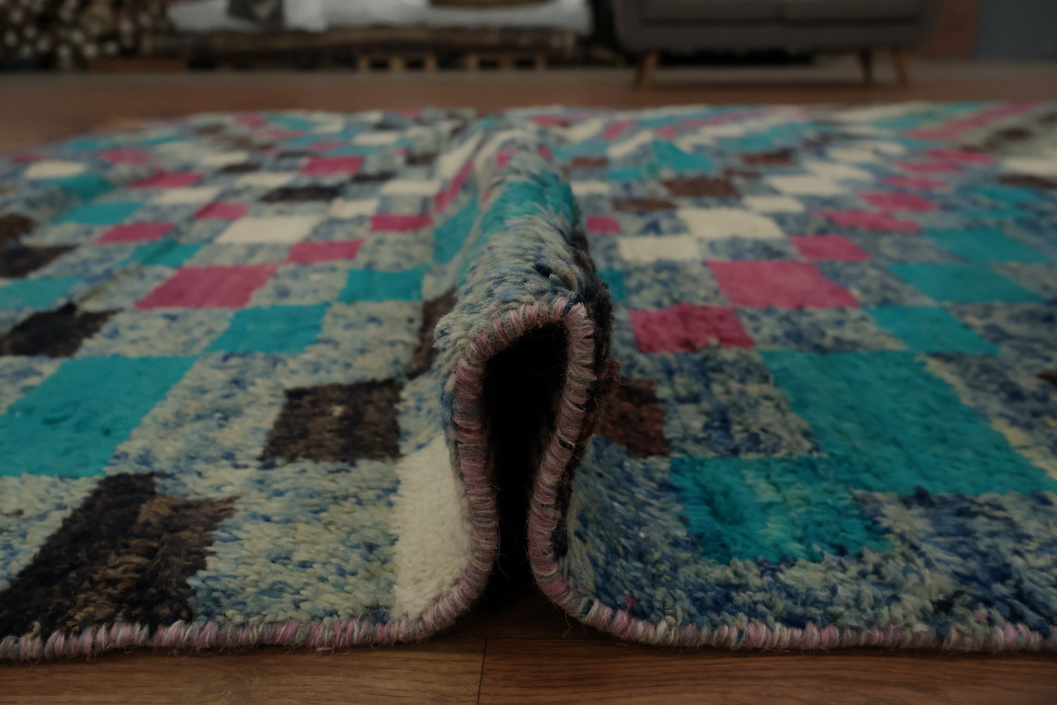 Wool Checkered Moroccan Handmade Rug 10x15