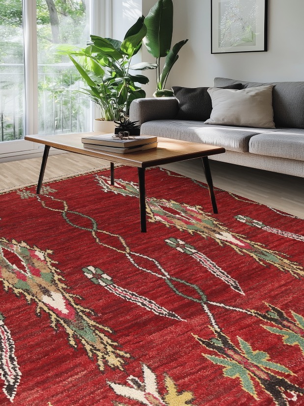 Red Wool Moroccan Area Rug 7x11