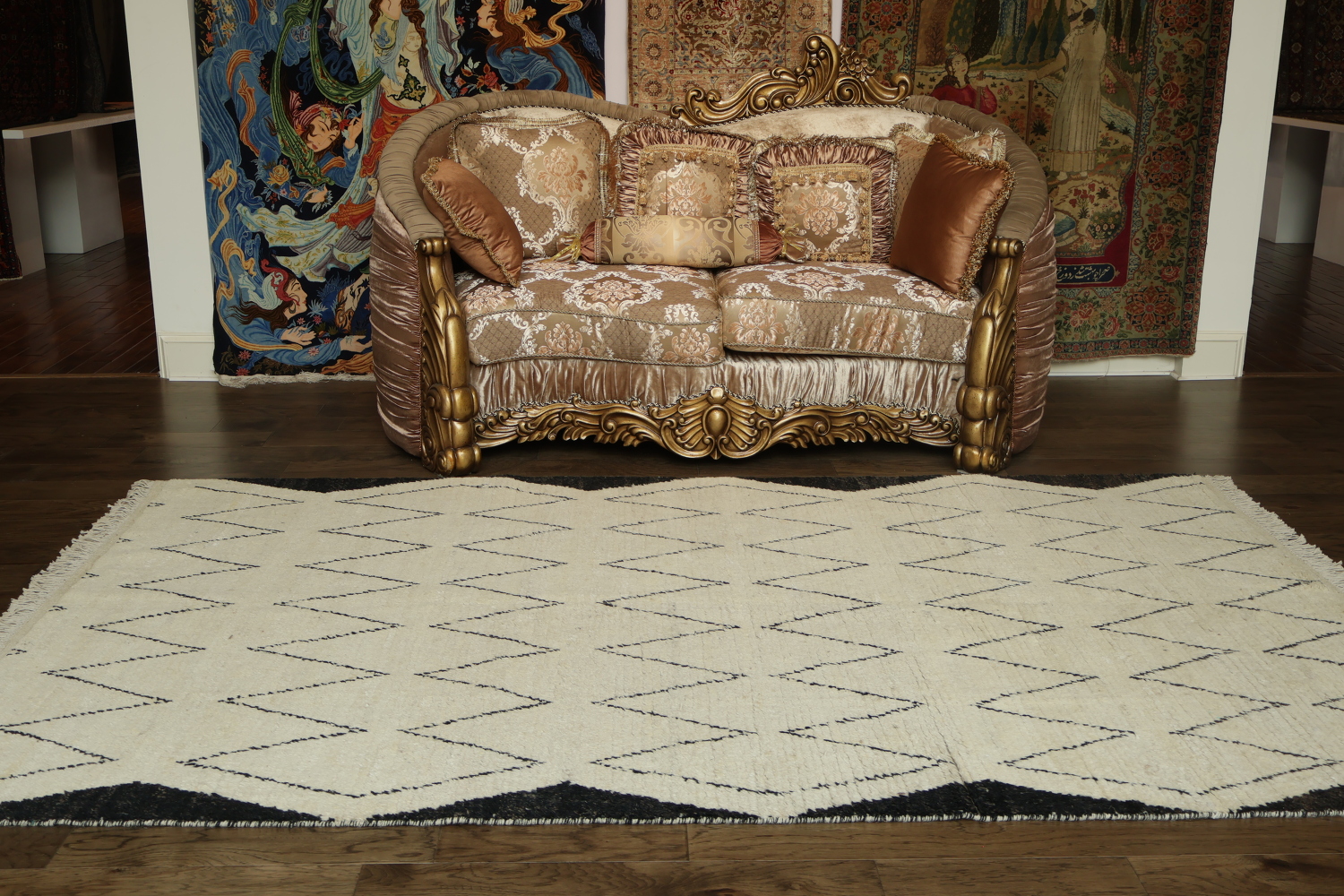 Trellis Black and White Area Rug with Bold Geometric Lines 6x10 ft