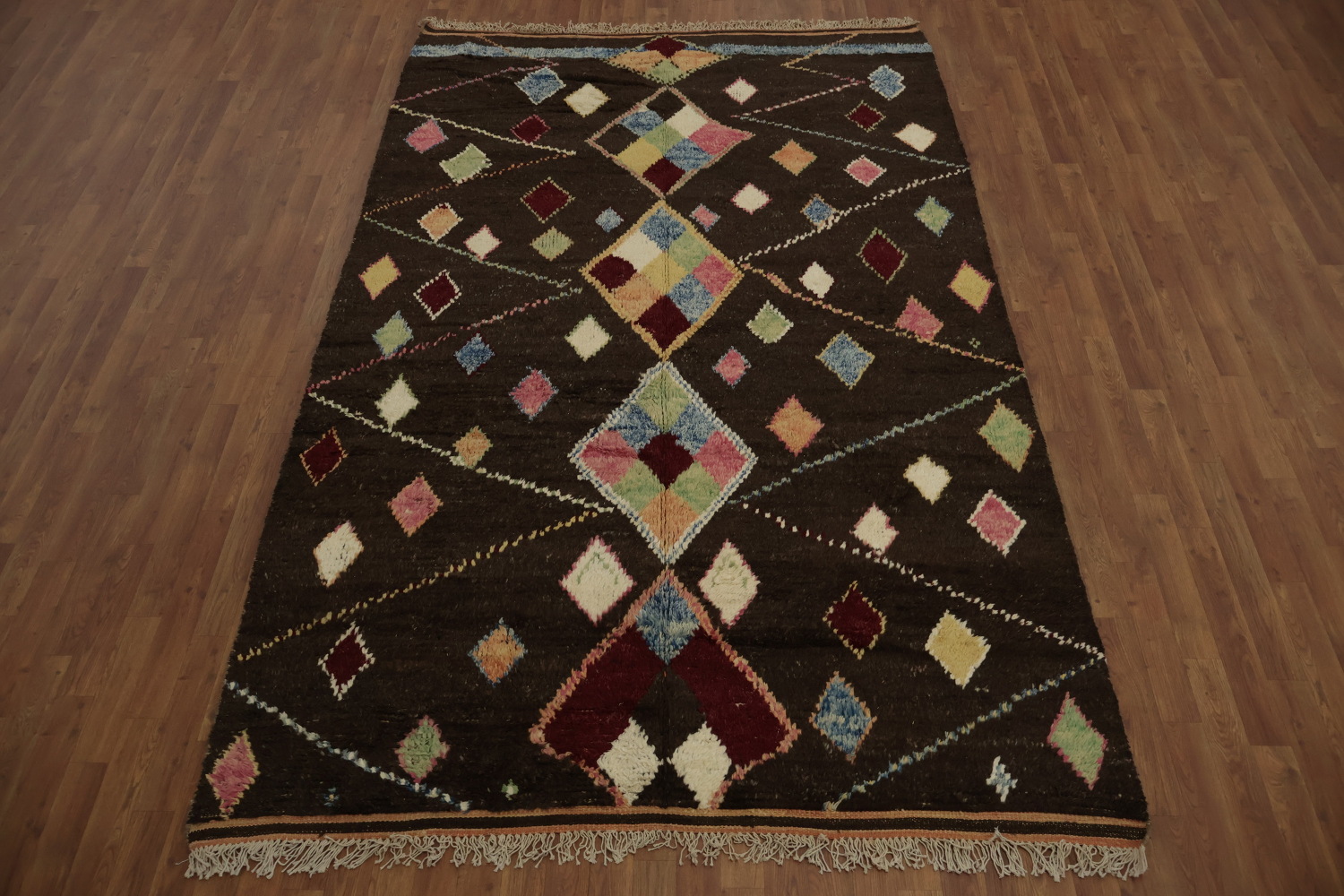 Colorful Diamond-Pattern Moroccan Wool Area Rug 6x10