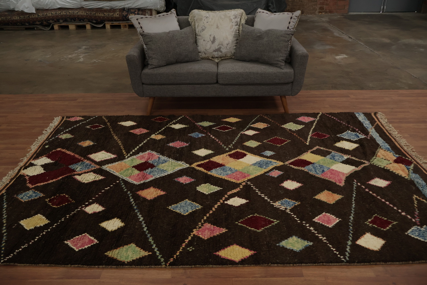 Colorful Diamond-Pattern Moroccan Wool Area Rug 6x10