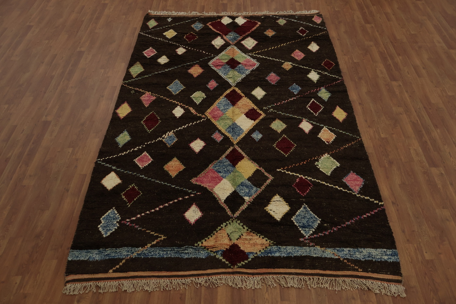 Colorful Diamond-Pattern Moroccan Wool Area Rug 6x10