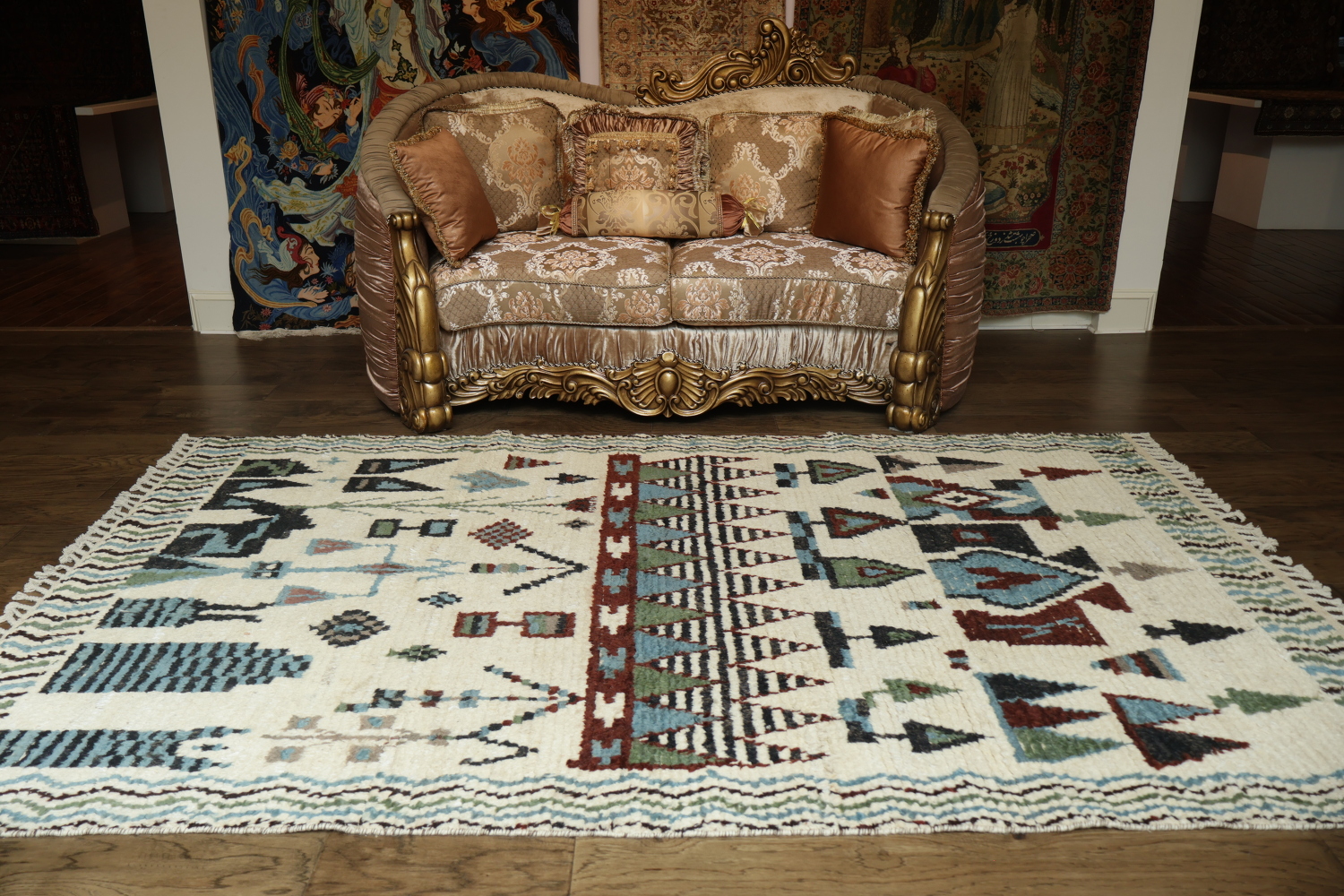 Southwestern Vibes White Moroccan with Colorful Geometric Pattern Wool Rug 6x9