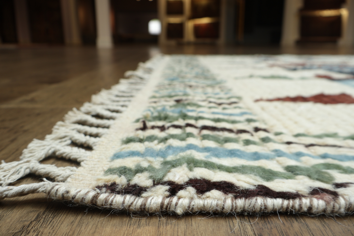 Southwestern Vibes White Moroccan with Colorful Geometric Pattern Wool Rug 6x9