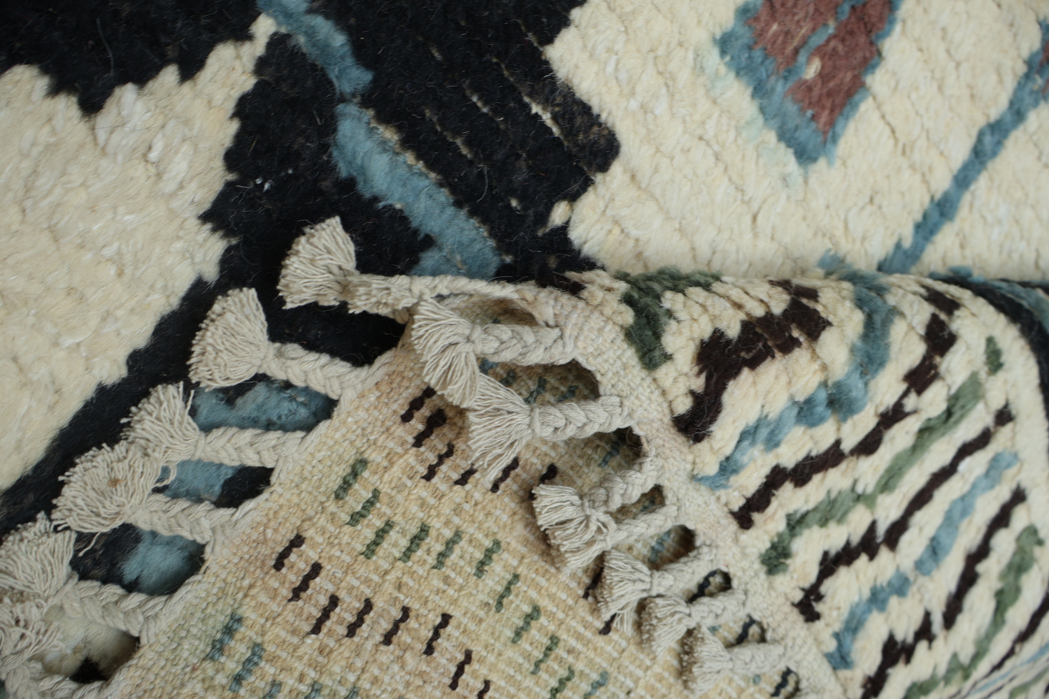 Southwestern Vibes White Moroccan with Colorful Geometric Pattern Wool Rug 6x9