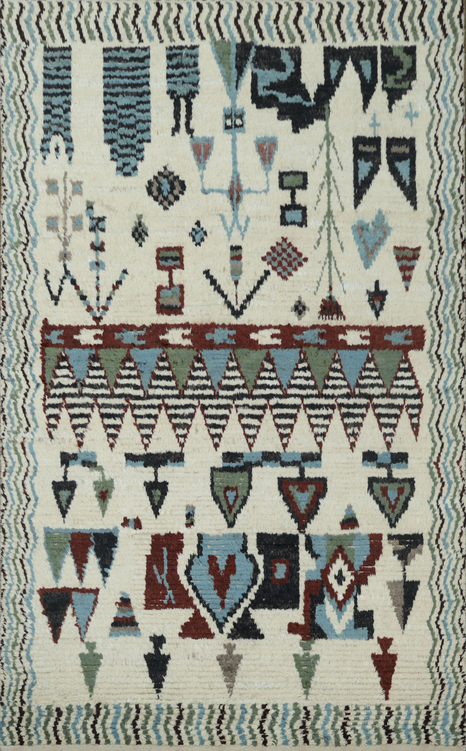 Southwestern Vibes White Moroccan with Colorful Geometric Pattern Wool Rug 6x9