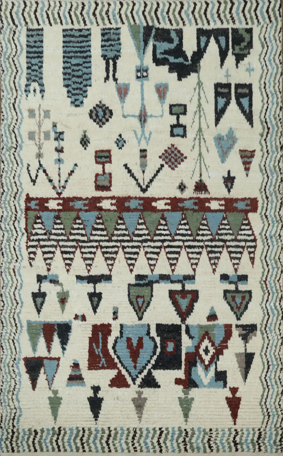 Southwestern Vibes White Moroccan with Colorful Geometric Pattern Wool Rug 6x9