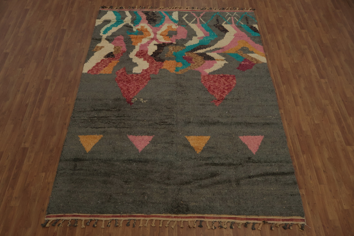 Abstract Moroccan Wool Area Rug 8x11 Eye-Catching Color Contrasts