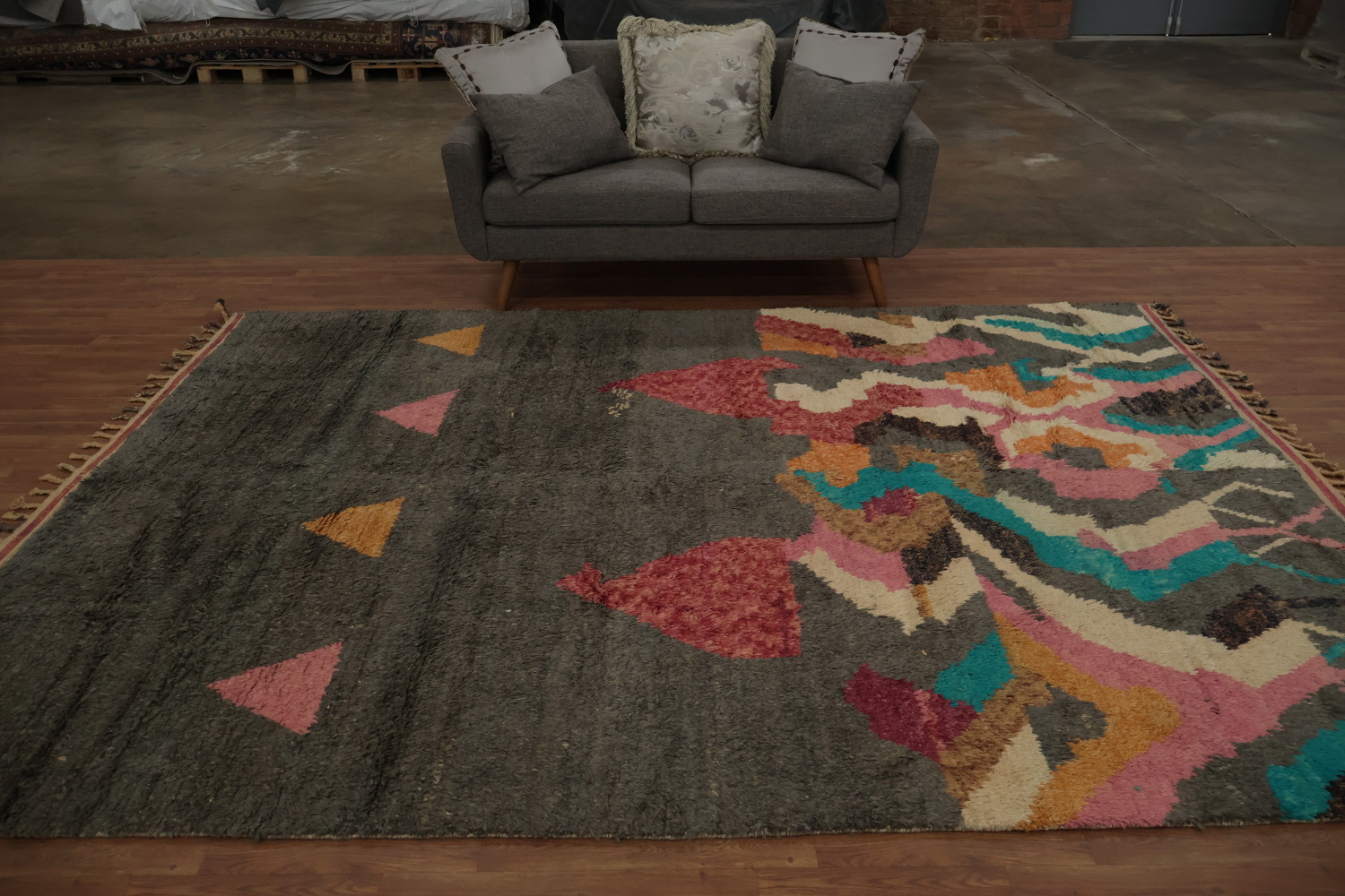 Abstract Moroccan Wool Area Rug 8x11 Eye-Catching Color Contrasts