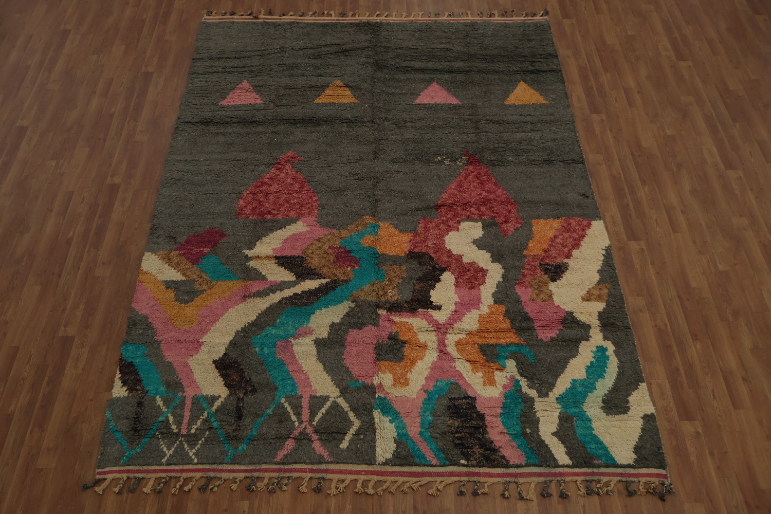 Abstract Moroccan Wool Area Rug 8x11 Eye-Catching Color Contrasts