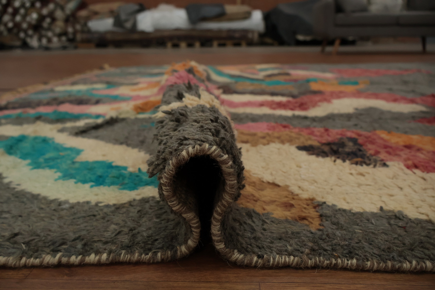 Abstract Moroccan Wool Area Rug 8x11 Eye-Catching Color Contrasts