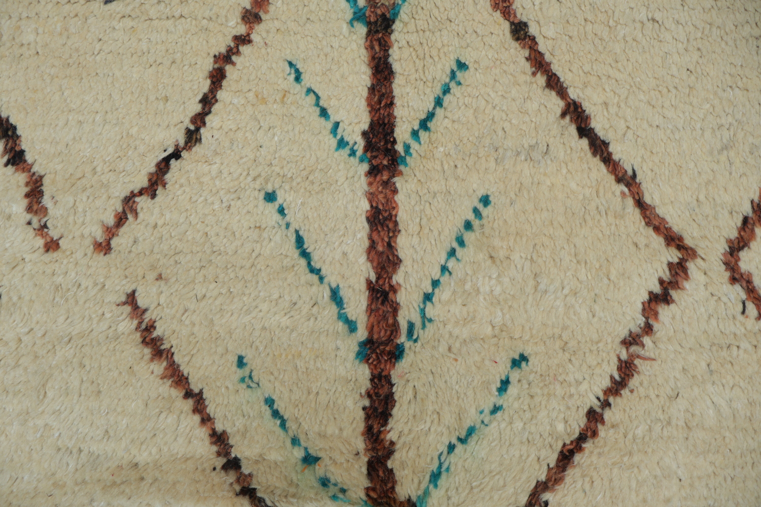 Moroccan Ivory and Turquoise Wool Rug with Bold Geometric Motifs 6x10