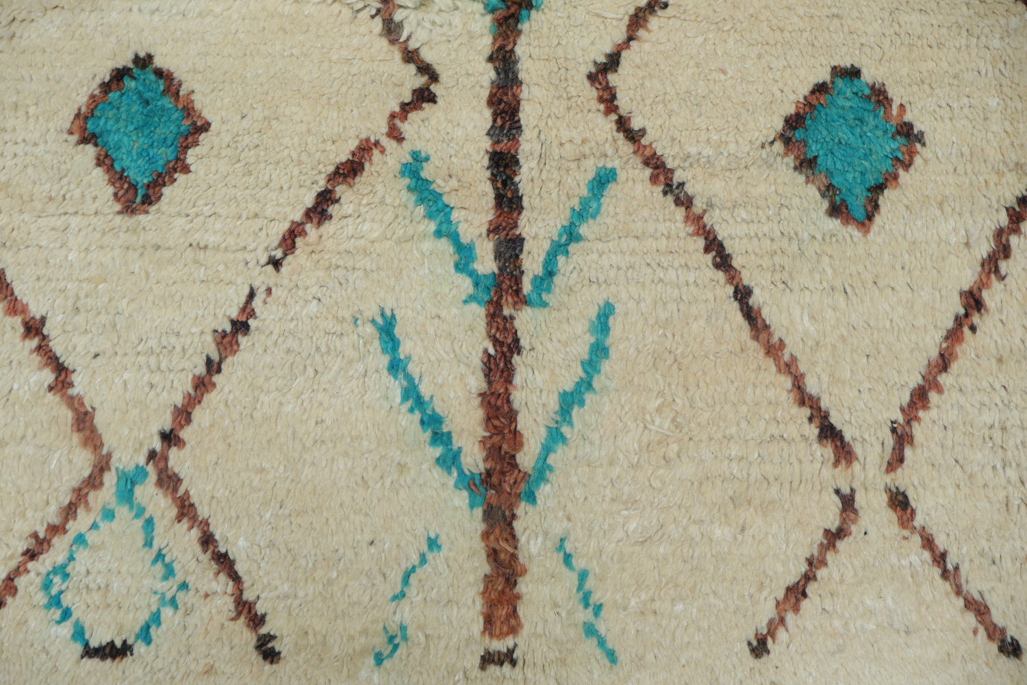 Moroccan Ivory and Turquoise Wool Rug with Bold Geometric Motifs 6x10