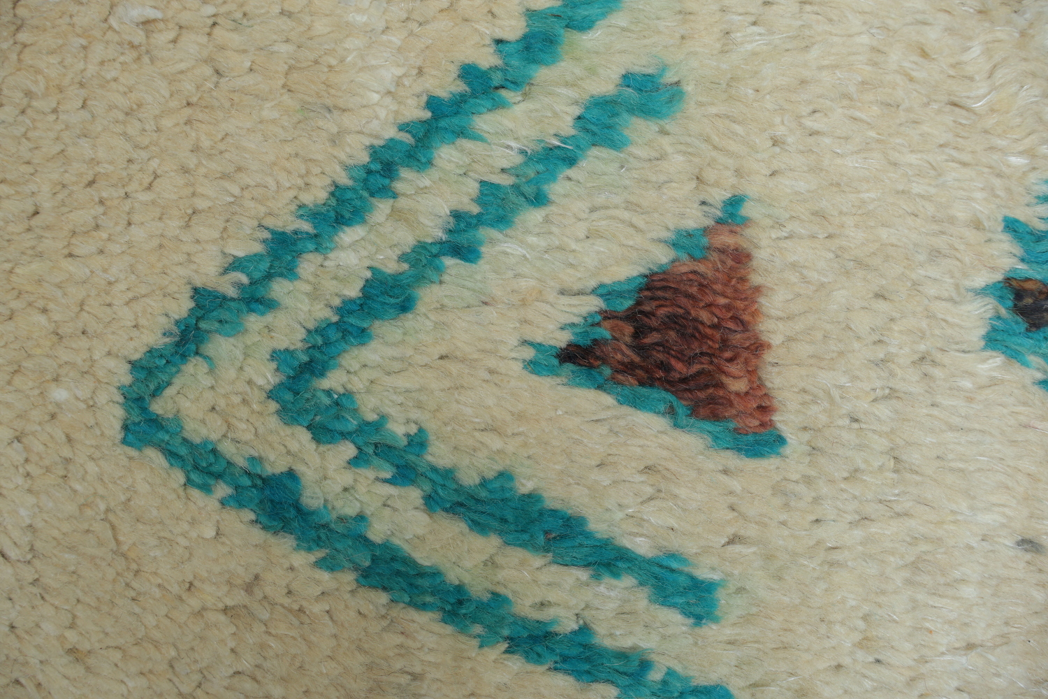 Moroccan Ivory and Turquoise Wool Rug with Bold Geometric Motifs 6x10