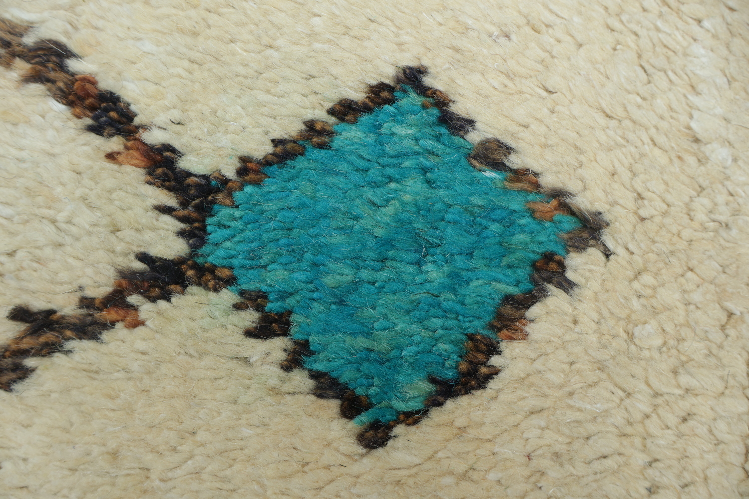 Moroccan Ivory and Turquoise Wool Rug with Bold Geometric Motifs 6x10