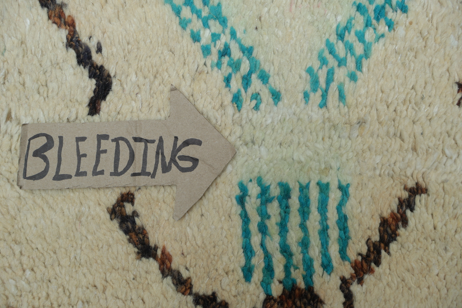 Moroccan Ivory and Turquoise Wool Rug with Bold Geometric Motifs 6x10