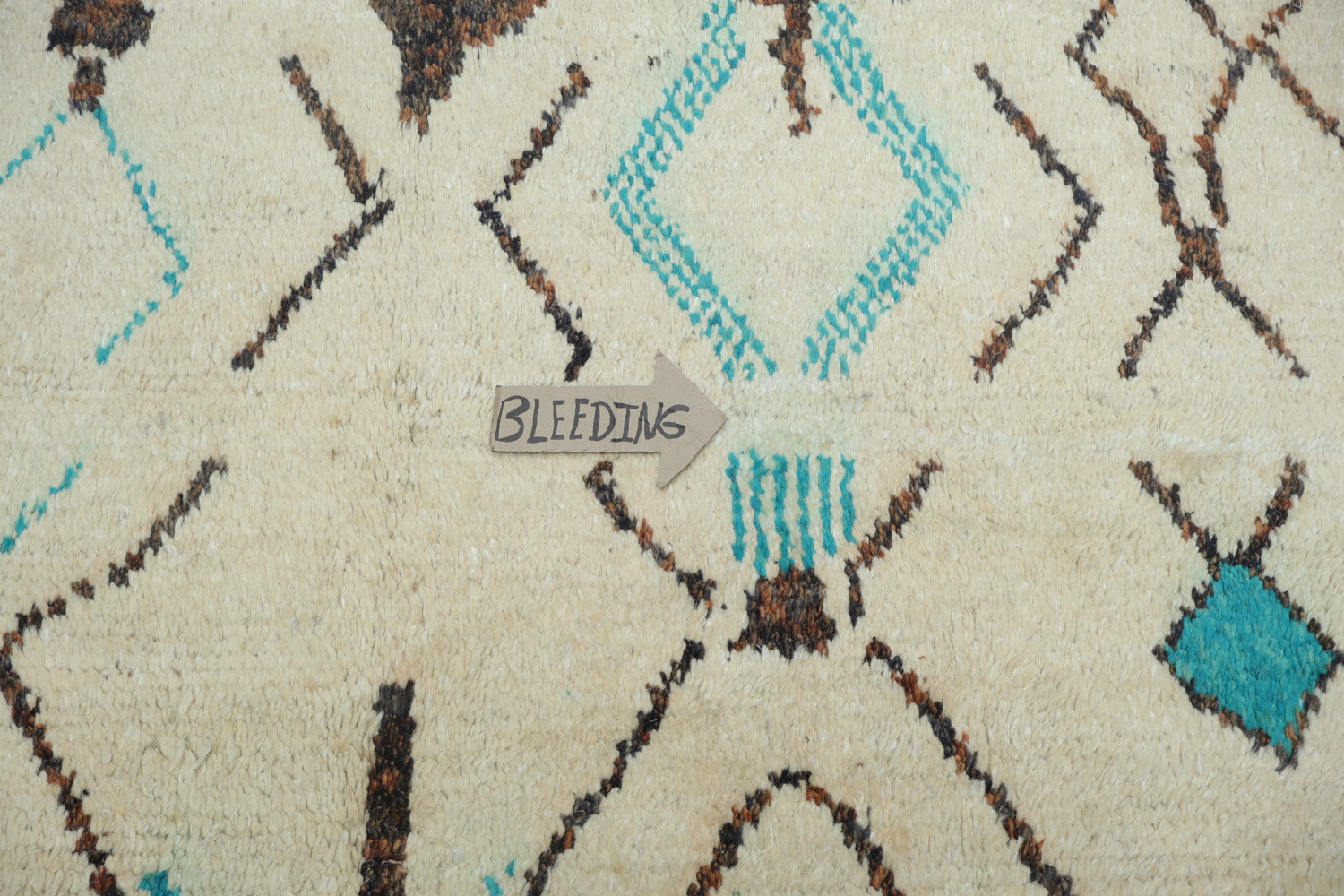 Moroccan Ivory and Turquoise Wool Rug with Bold Geometric Motifs 6x10