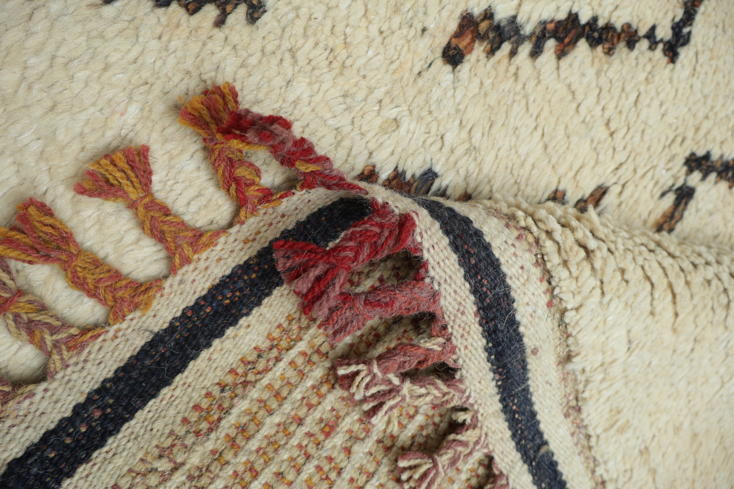 Moroccan Ivory and Turquoise Wool Rug with Bold Geometric Motifs 6x10