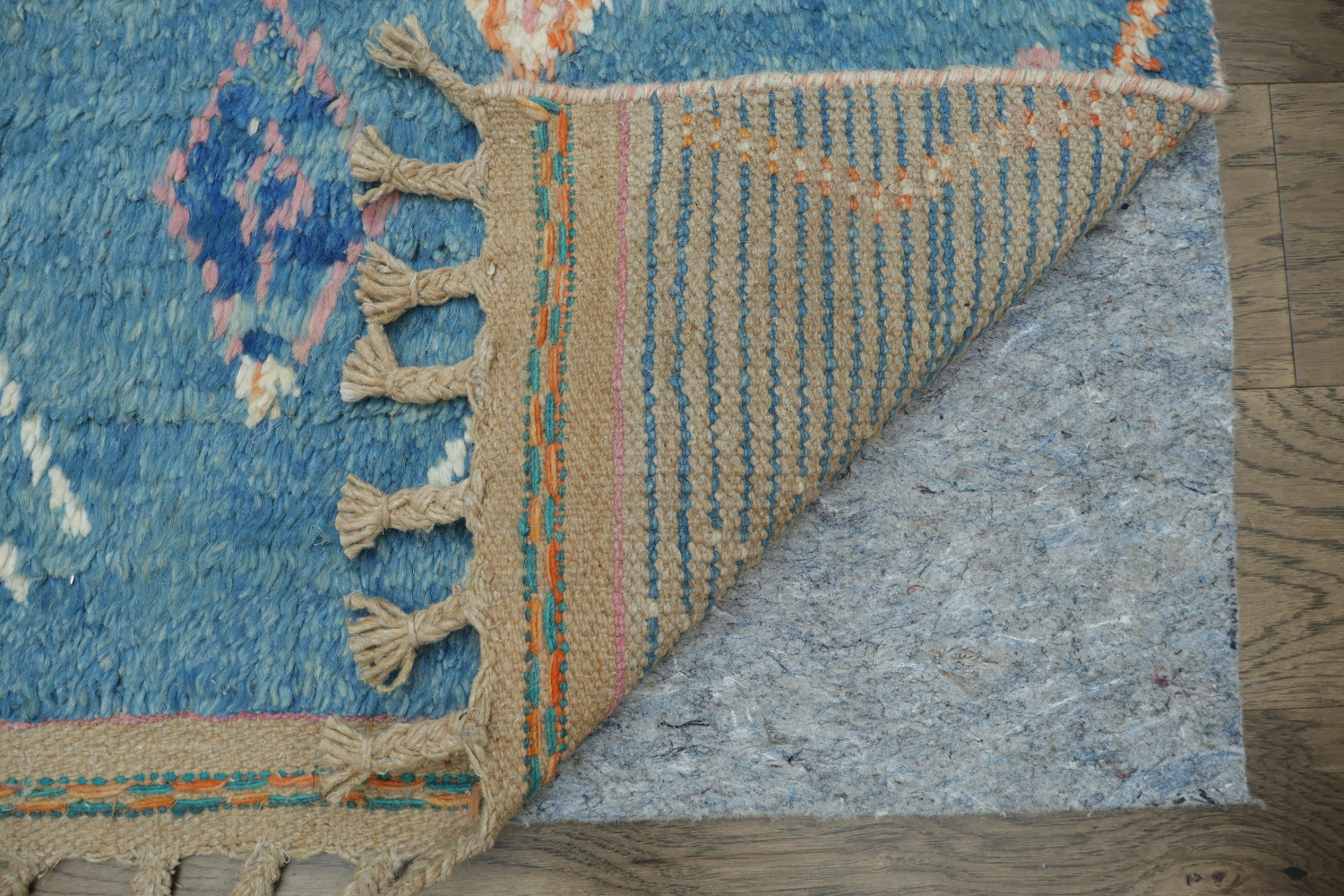 Artisanal Wool Blue Moroccan Rug Featuring Playful Diamond Shapes 6x10 ft